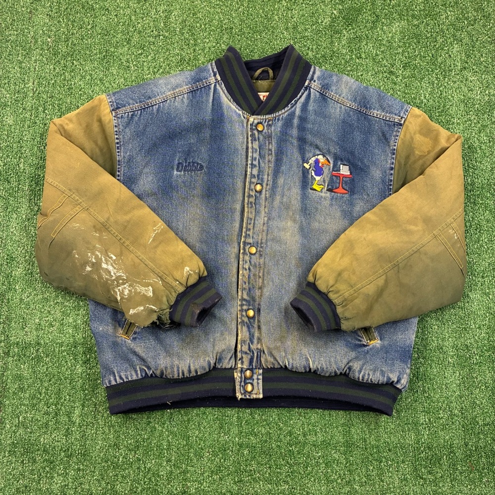 Vintage 90s Embroidered Duck Denim Bomber Jacket